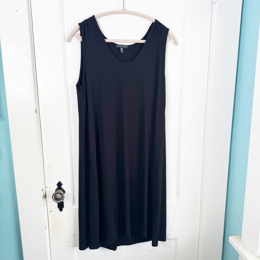 Eileen Fisher System Sleeveless Swing Dress Inverted Back Pleat M Black Classic